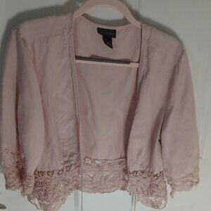 Plus Size Lane Bryant Pink Lace bracelet length Vintage Shrug Linen 14/16